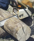Chainsaw cutting log using Six Pack Chainsaw Sprocket Cover And Bar Nut Pro Grade Replacement Kit For MS Series