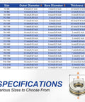 PATIKIL thrust ball bearings 5x10x4 mm, 10 pcs, chrome steel; specifications table with bearing diagram.