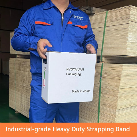 Pro Level Heavy Duty Poly Strapping Kit Boasts Sweat Saving Handled Spools Packed With Durable Twist Locks Plus Protective Edge Savers For Boss Move Warehouse Palletizing And Shipping Rush Jobs in use with packaging materials.