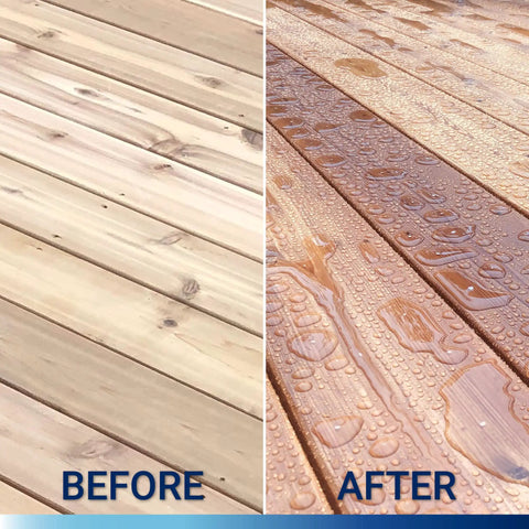 Comparison of untreated wood deck vs. finished with Heavy Duty Water Based Wood Sealer And Clear Waterproofer for enhanced weather protection.