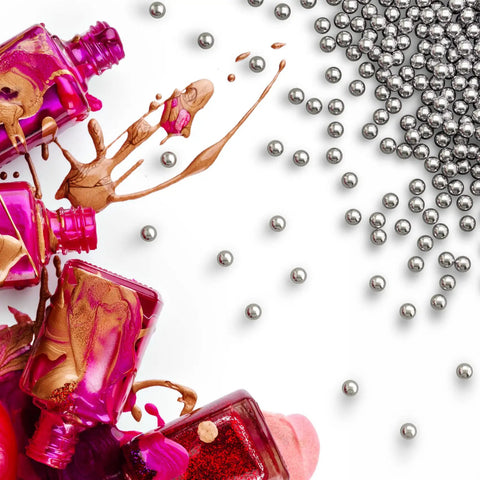 Top Shelf Rock Solid 316 Stainless Steel Paint Mixing Balls And Nail Polish Stirring Beads Smooth Rolling 4mm Metal Bearing Spheres For Crafts And Home Lab Projects No Sweat Guarantee with pink nail polish and steel beads.