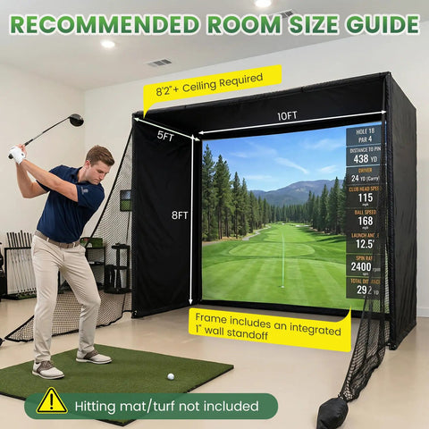 All In One Golf Simulator Enclosure Kit With Pro Grade HD Impact Screen in home garage setup