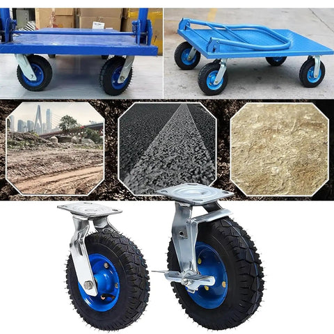 Beefy Heavy Duty Swivel Plate Caster Wheels With Brakes for Furniture Workbenches Carts and Garage Gear on various surfaces