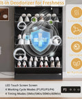 Slim 3-Flip Shoe Storage Cabinet With Odor Control Deodorizer, Back Panels For Stability in black color with shoes displayed.