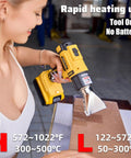 User holding Cordless Heat Gun For DeWALT 20V Battery Tool Only No Battery Included With Two Temperature Settings Up To 1022F 550C