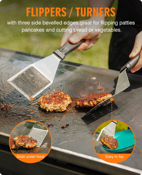 Heavy Duty Griddle Gear Kit Eight Piece Spatula Set For Blackstone Griddle Pro Grade Flat Top Grill Tools flipping burgers