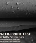 Close-up of waterproof polyester fabric with droplets, showcasing material of Waterproof Triangle Shade Sail 16ft x 16ft x 16ft Dark Grey for Outdoor Patio Garden Backyard UV Resistant, Easy Install No Fuss Setup and Custom Sizes Available for Most Setups and Patios.
