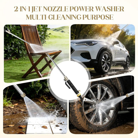Heavy Duty Garden Power Washer Kit With Quick Connect Wand cleaning chair, car, tile, and wheel with water jet
