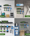 Power Tool Organizer Wall Mount With Drill Holder And Rack One Shelf And One Drill Rack Garage Ready Heavy Duty Garage Storage For Tools Accessories And Workshop Organization in warehouse, shed, toolroom, and garage settings.