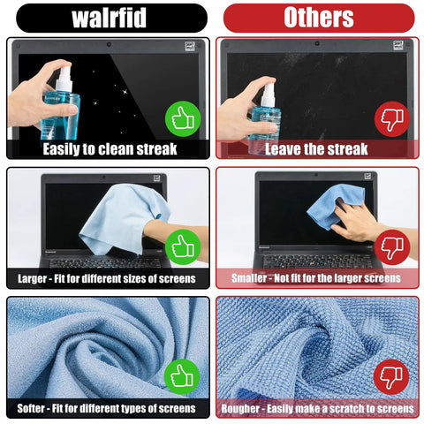 Comparison of screen cleaner sprays, showing effective cleaning with Screen Cleaner Spray 200ml For TV Computer Laptop Tablet And Phone Screens