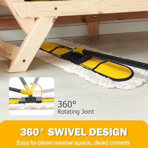 360 degree swivel design of Heavy Hitter 24 Inch Commercial Dust Mop With Two Premium Microfiber Pads for cleaning tight spaces.