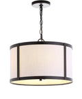 Oil Rubbed Bronze LED Pendant Light For Kitchen Island With White Linen Drum Shade. Modern ceiling fixture with sleek metal design.