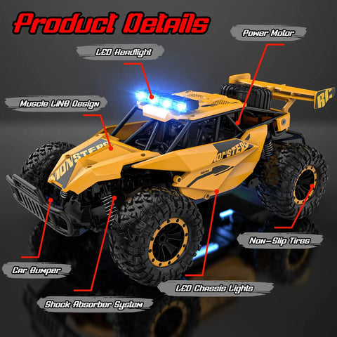 Monster 1 To 12 Scale RC Truck With LED Headlights Rechargeable Battery 33kmh Top Speed Off Road Beast side view details
