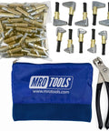 All In One Cleco Fasteners Kit With Pliers And Side Grip Clamps, 100 3/16 Inch Brass Fasteners, blue carry bag visible