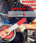 Beefy 500 Amp Magnetic Welding Ground Clamp With 3.34 Inch Quick Release Magnetic Mount in use during welding process