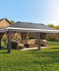 Pop Up Gazebo 10x20 Foot Instant Portable Canopy Shelter Easy One Person Setup No Fuss Folding Backyard Patio Party Tent With Extra Shade And UV Ray Protection For Outdoor Fun set up on grass with furniture underneath