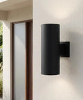 5 Inch Cylinder Outdoor LED Wall Sconce With 2 Lights Up And Down, Slick Aluminum Black Wall Mount Lighting, 3000K Warm White