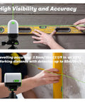 Green Laser Level With Self Leveling And Manual Mode, Horizontal And Vertical Dope Cross Line, leveling tool in use on wall