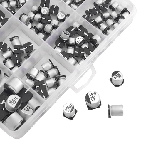24 Values 1uF To 1000uF SMD Aluminum Electrolytic Capacitors Assortment Kit With Storage Box For Computer Notebook Radio And DIY
