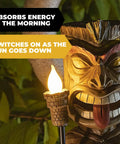 Flickering Tiki Torch Solar Light For Outdoor Decor with realistic flame, 14.5 inches high, durable polyresin, solar-powered LED.