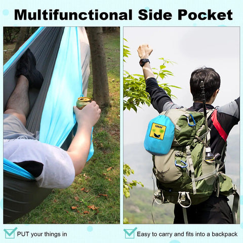 Man reclining in a Versatile Camping Hammock For One Or Two Portable And Lightweight Includes Two Tree Straps And Built In Carry Bag Totally Great For Outdoor Indoor Beach And Camping Supports Up To 400 Lbs Easy Setup And Tree Friendly Straps with drink in hand.