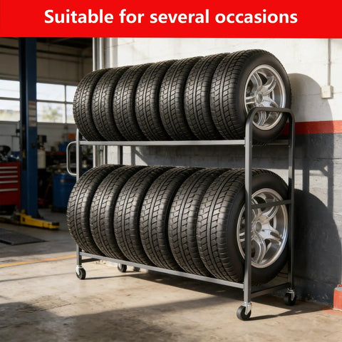 Heavy Duty Tire Rack With Adjustable Crossbars And Slick Swivel Casters Real American Heavy Lifter For Garage Organization Featuring Reinforced Carbon Steel Build Supporting Up To Five Hundred Pounds Hassle Free