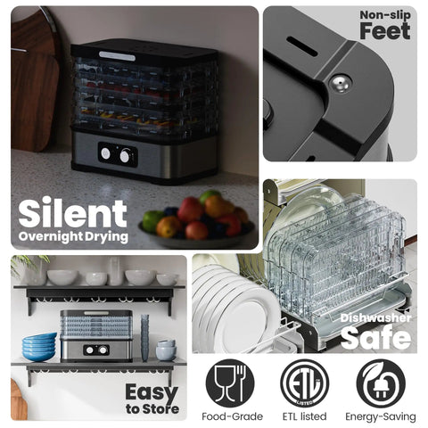 No Sweat Compact Food Dehydrator For Crafting Homemade Beef Jerky Crispy Banana Chips Dried Oregano Leaves And Handcrafted Puppy Bites with non-slip feet and easy storage.