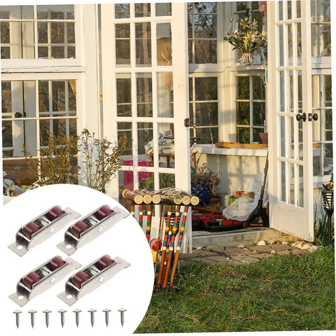 Heavy Duty Double Wheel Window And Door Pulley Replacement Rollers With Sweet Smooth Glide Premium Stainless Steel Sash Track Hardware placed near doors.