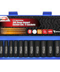1/2-Inch Drive Deep Impact Socket Set Cr-V 6-Point 11 SAE Sockets With Heavy-Duty Pro-Grade Build And Manganese Phosphate Finish