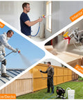 Heavy Duty Electric Airless Paint Sprayer Featuring 750W Motor And 3300 Psi Output for wall and furniture painting in various settings.