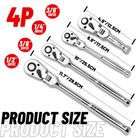 Four Piece Inch Drive Ratchet Set With Flexible Head And Quick Release The Go To Beast Tool For Tight Spaces in various sizes