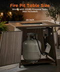 50,000 BTU Propane Fire Pit Table, 28 Inch Square, open cabinet with space for propane tank, outdoor placement, 2 In 1 design.