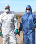 Blue Disposable Coveralls With Hood In Large Size Tri Laminated SMS Polypropylene Work Suit With Zipper And Elastic Wrists And Ankles 25 Pack