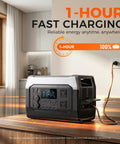 Heavy Duty 1800W Portable Power Station With Included 200W Solar Panel LiFePO4 Battery EV Backup powering devices in kitchen.