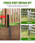 Top Notch Fence Post Repair Kit Built Tough As Nails For 33 Inch High Strength Steel Pile shown in landscape installation before and after.