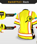 Women's Hi-Vis Class 3 Safety Vest In Bright Yellow With Relaxed Fit And Five Sturdy Cargo Pockets Built Different For The Daily Grind With Reflective Tape And No Hassle Hook And Loop Closures For Top Shelf Jobsite Gear, showing back with hidden interior and large tablet pocket.
