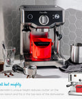 Grindenstein Espresso Knock Box Sturdy and Compact Black Coffee Grounds Container on a coffee machine tray
