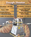 Heavy-Duty 20 Inch Dough Sheeter Machine With Reversible Roller And Adjustable Thickness Control From One To Fifty Millimeters, detailed specs and dimensions.