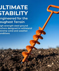 15 Inch Screw In Tent Stakes Set With Heavy Duty Ground Anchors Includes Adapter And 30 Ft Nylon Rope Orange