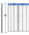Diagram showing Pro Grade High Speed Steel Aircraft Extension Drill Bit Set 6 Inch Long M Shank HSS Black Oxide Finish dimensions.