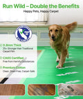 Golden retriever walking on green Heavy Duty Floor Protector For Construction And DIY, 39x100 Inch Waterproof Carpet Shield.