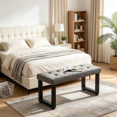 Top Shelf 16 Inch Metal Bench And Desk Legs Heavy Duty Furniture Feet With Adjustable Glides Black Steel Pipe Table Base Supports Set Of Two For Zero Hassle Project Builds in a modern bedroom setting.