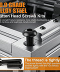 205-Piece M6 Bolt Set With Button Head Hex Socket Cap Screws mounted on metal frame, 10.9 grade alloy steel, close-up view