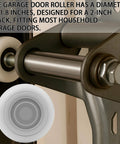 Close-up of 10 Pack 4 Inch Stem 2 Inch White Nylon Garage Door Roller With Protective Sealed Cap Dustproof Ultra Quiet Long Lasting Heavy Duty High Load Capacity Double Sealed Bearings Maintenance Free installed on track system.