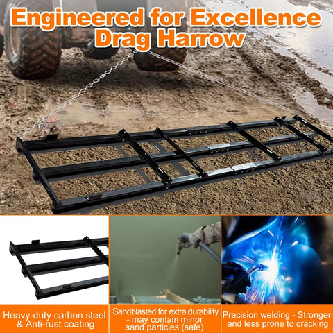 8 Ft Drag Harrow Driveway Grader For Gravel Sand Lawn And Soil Heavy Duty Tow Behind Lawn Rake on gravel road