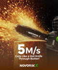 20V Cordless Chainsaw With 10 Inch Bar, 4.0Ah Battery And Charger, cutting through wood with high-speed motion and sparks