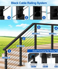 Black Cable Railing System with Heavy Duty 36 Inch Stainless Steel Cable Railing Corner Post Featuring 90 Degree L Drilled Holes