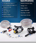 Pro Grade 12V 200W Diesel And Kerosene Electric Fuel Transfer Pump Kit with hoses, nozzle, and accessories for high flow use