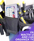1705-Piece Machine Screw Assortment Kit in tool belt with various tools for fast grab and go repairs, featuring alloy steel components.
