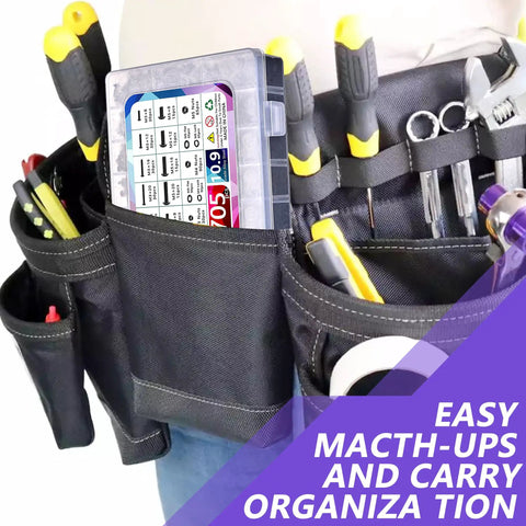 1705-Piece Machine Screw Assortment Kit in tool belt with various tools for fast grab and go repairs, featuring alloy steel components.